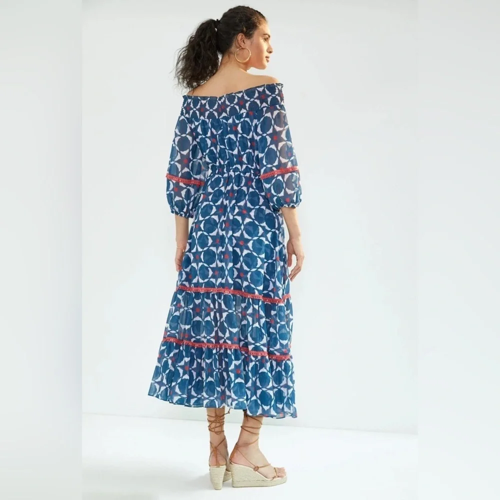 NWT Sachin & Babi X Anthropologie Mosaic Off-The-Shoulder Midi Dress Size 0 - Picture 2 of 9